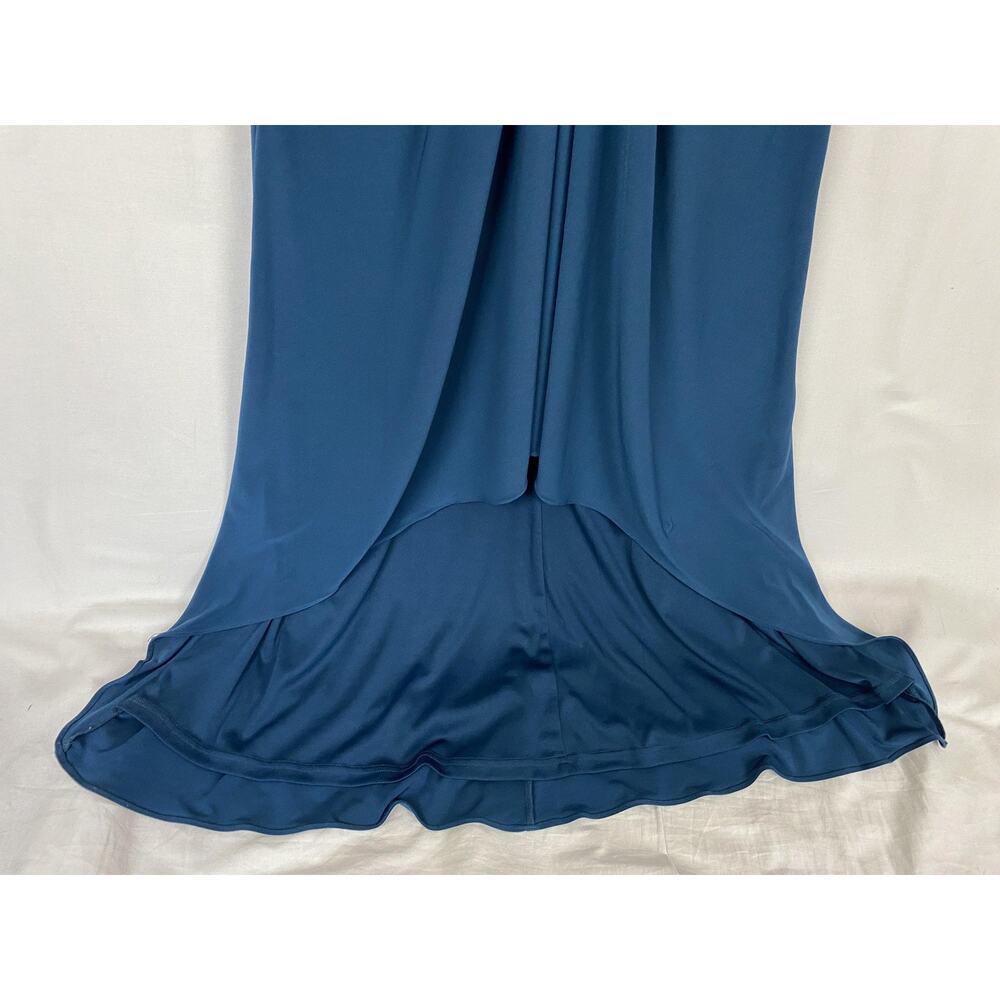 Adrianna Papell Dress Womens 12 Blue Ruched Puff Sleeve Hi Low Semi Formal Gown - Picture 3 of 13
